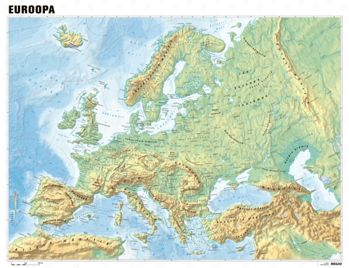 Euroopa füüsiline seinakaart Regio valge servaga