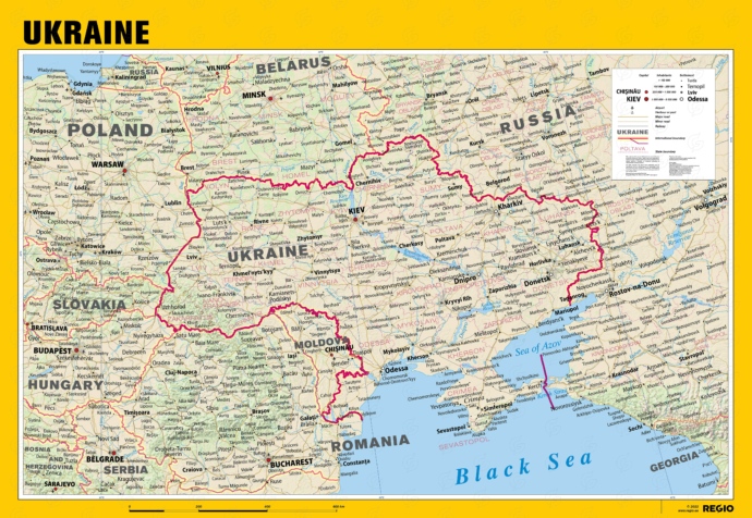 Ukraina seinakaart Regio. Kollase servaga