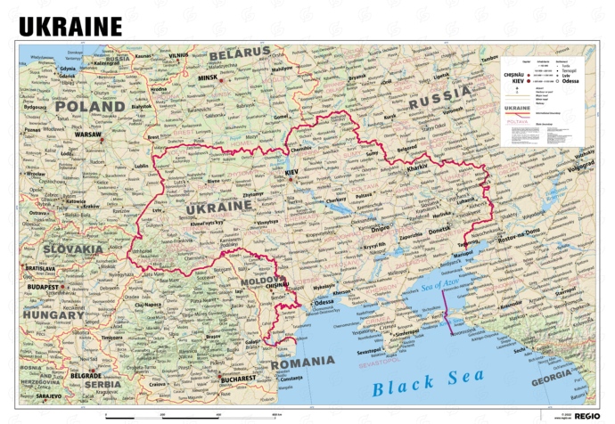 Ukraina seinakaart Regio. Valge servaga
