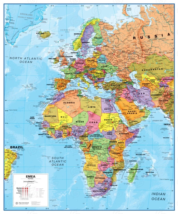 Maps International poliitiline kaart Euroopa, Lähis-Ida, Aafrika